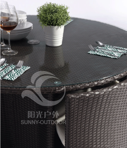 2022 حار بيع جولة الخوص طاولة من الراتان المدمجة حديقة مجموعة شرفة الأثاث - Product Image 4