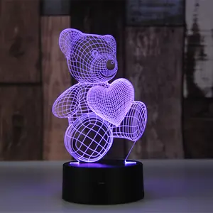 곰 3D LED 빛 3D 환상 밤 램프 터치 스위치 데스크 야간 조명 3D 착시 조명 7 색 USB 전원