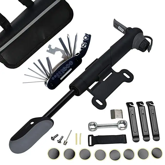 Bike Pump Portable Bicycle Frame Pump120 PSI 16-in-1 Multi-Function Bicycle Repair Tool, Car Tire Repair Kit with Handy Bag