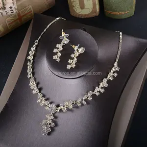 Gold Plated Wedding Jewelry Set Cubic Stone Bridal Necklace Set Elegant Floral Necklace Party Evening Jewelry