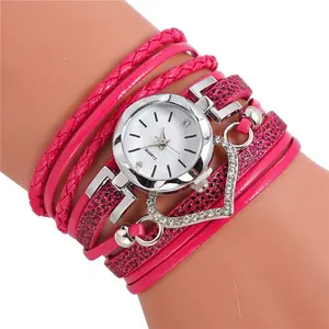 WW066 Beautiful Love Women Cheap Leather Watches Bracelet Watch Crystal Weave Classic Quartz Wrist For Girls