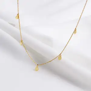 Simple design ladies 925 silver 18k gold plated chain necklace small disc pendants sterling silver gold plated necklace for wome