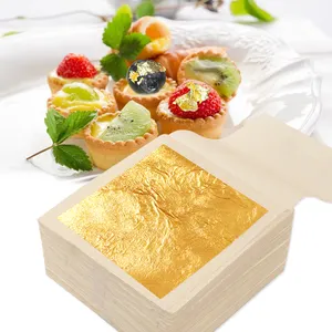 Folhas de ouro comestíveis em 8x8 cm, 24 k, 99% genuíno, ouro saudável e luxuoso, para decoração de vinho e café, folhas de ouro comestível