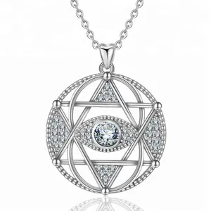 Fashion Women Jewelry Adjustable Long Chain Micro Paved CZ Diamond Devi Blue Eye Necklace