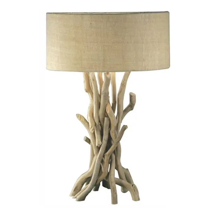 Lampe de chevet en bois art déco, artisanal à la main, Style américain, créatif et moderne, pour la maison, avec ombrage en Jute