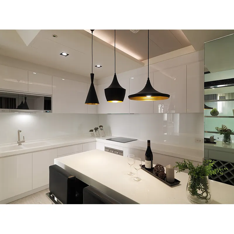 Almanya yeni 2022 moda/modern tasarım yüksek parlak beyaz lake mutfak ada ile mutfak mobilyası resimleri