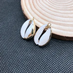 Sea Cowrie Shell Spiral Shells Pendant With Gold Electroplated For Beach Jewelry Making Pendants