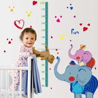Pegatina de pared de corazón para niños, elefante, medición de altura