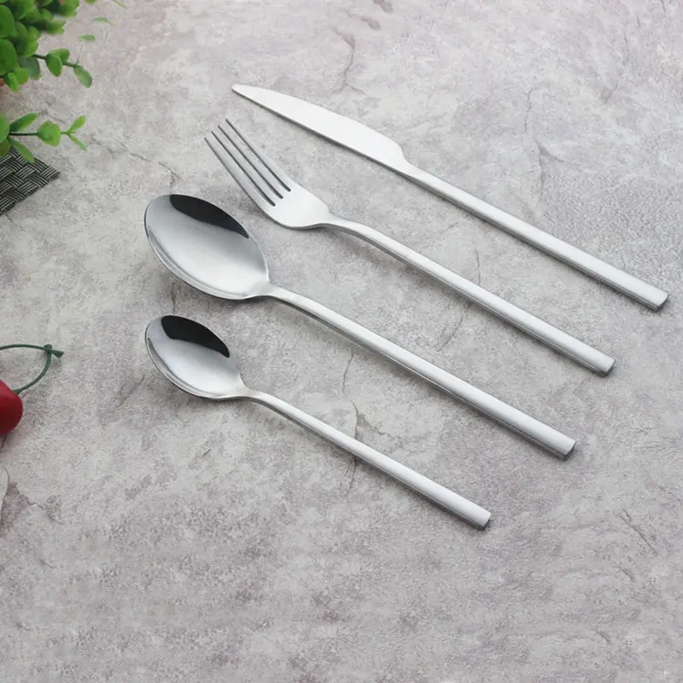 Simple Style 4-Piece Stainless Polished Flatware including Dinner Knife Fork Tea Restaurants Cutlery Set