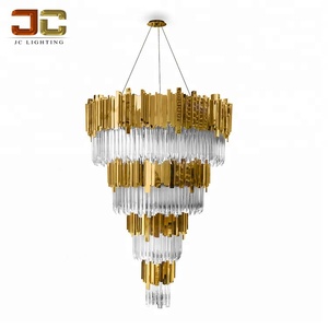 Plafonnier led suspendu au design moderne, produit de luxe, couleur jaune or brillant, luminaire décoratif d'intérieur, idéal pour des escaliers - Product Image 1