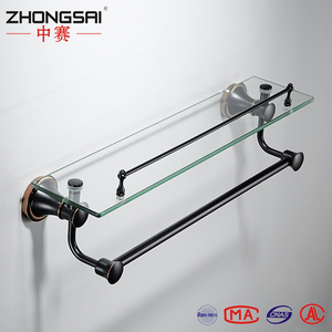 Baño real montado en la pared <span class=keywords><strong>de</strong></span> negro solo <span class=keywords><strong>de</strong></span> toalla <span class=keywords><strong>de</strong></span> vidrio estante <span class=keywords><strong>de</strong></span> pared <span class=keywords><strong>con</strong></span> barra <span class=keywords><strong>de</strong></span> toalla - Product Image 2