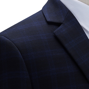 Abito da <span class=keywords><strong>Uomo</strong></span> su Misura <span class=keywords><strong>Blu</strong></span> <span class=keywords><strong>Navy</strong></span> con <span class=keywords><strong>Blazer</strong></span> a Quadri in Lana - Product Image 3