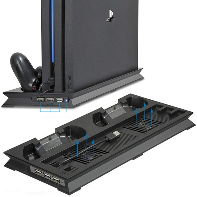 Multifunction Vertical Stand With Dual USB Dock Power Charger 3 Extra HUB Cooling Cooler Fan for Playstation4 PS4 Pro