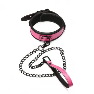 Pink Color PU Leather Bondage SM Leash Neck Collar Women Adult Game