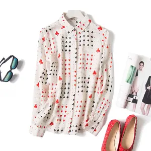 Stampa personalizzata 100% Abiti di <span class=keywords><strong>seta</strong></span> per le donne camicetta fabbrica di abbigliamento OEM di <span class=keywords><strong>seta</strong></span> delle signore camicette camicie - Product Image 1