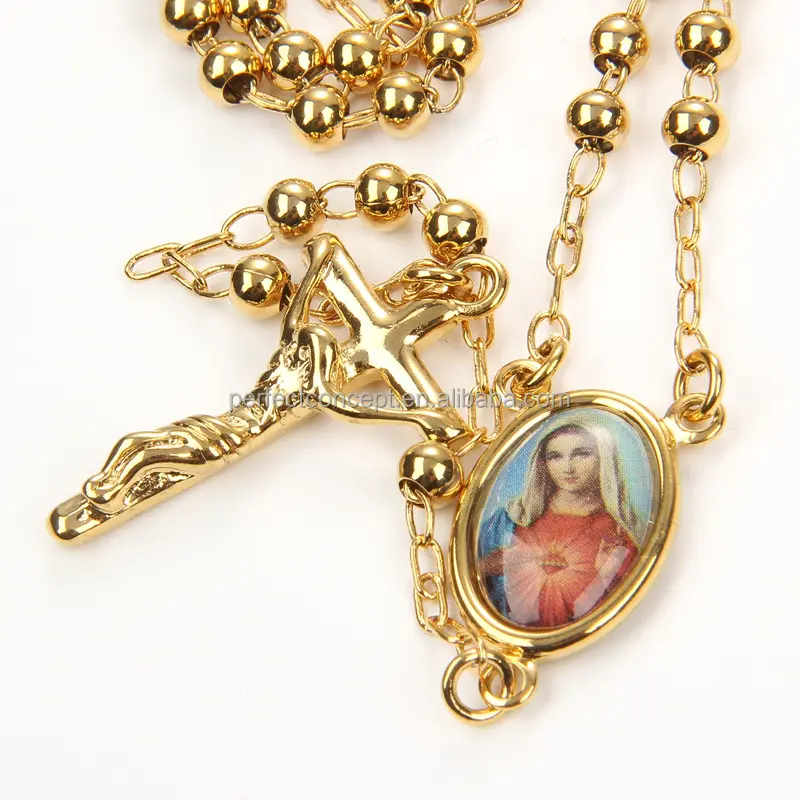 Gioielli di moda collana con perline rosario in oro collana con ciondolo da uomo collana religiosa da donna