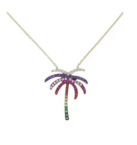 Zomer hot selling sieraden zilveren vergulde mode kleurrijke cz palm boom ketting