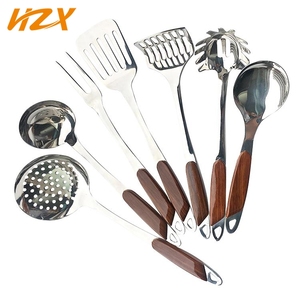 Ensemble d'ustensiles de cuisine en acier inoxydable design de luxe de cocina ustensiles de cuisine à manche en bois écumoire à soupe en acier inoxydable - Product Image 6