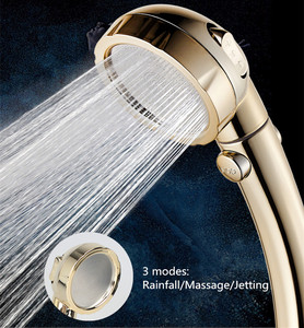 Bathroom Gold Adjustable Rainfall Stop <strong>Switch</strong> 3 Settings Hand <strong>Shower</strong> Head - Product Image 2