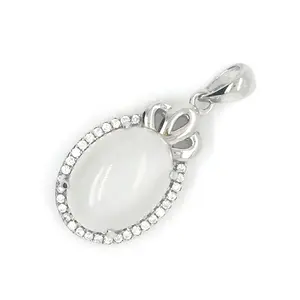 White Gold Plating Crystal Ballerina Big Oval Stone Pendant Necklace, Onyx Jewelry White Gold Diamond Necklace