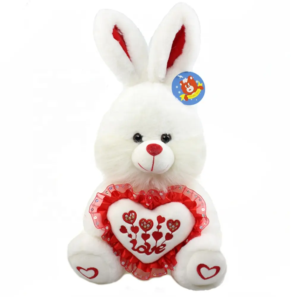 부드러운 심장 토끼 장난감을 가진 아기 견면 벨벳 토끼를 위한 백색과 분홍색 박제 토끼