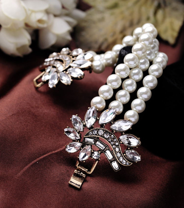 de múltiples capas de imitación de perlas Cadena de cuerda pulsera de cristal de perlas de cristal brazalete pulsera para mujer