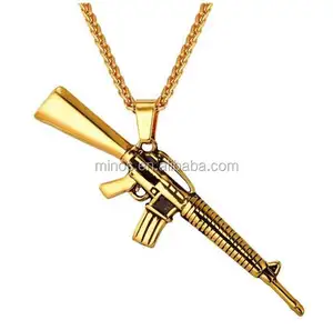 Pistolet Cool Collier Pendentif Avec 18K Plaqué Or Chaîne En Acier Inoxydable