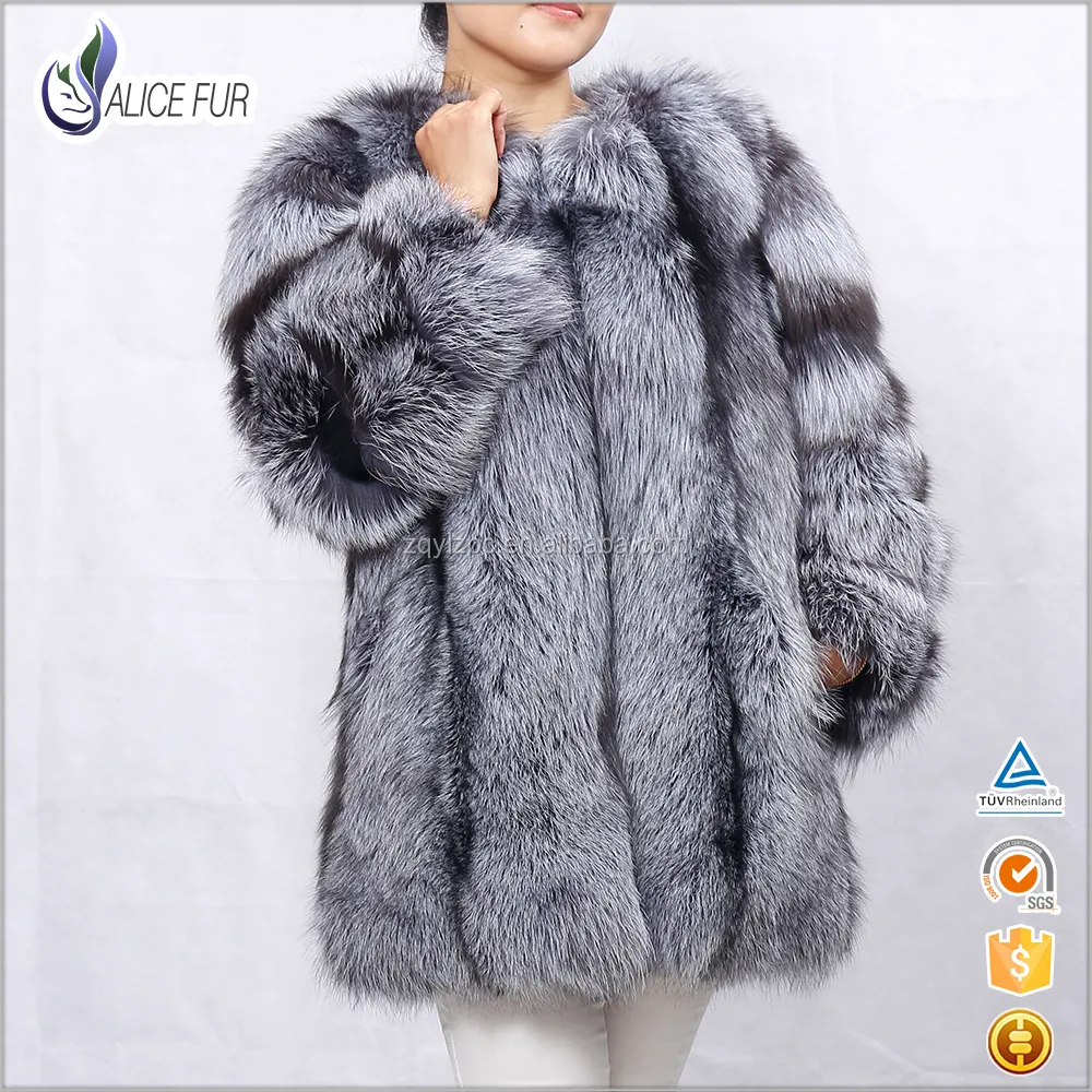 Сделано в Китае OEM Service Высокое качество Реальное серебро меховое пальто шерсти / русский стиль натуральный серебристый мехо