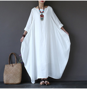 Wholesale Pure Color Women <strong>Linen</strong> <strong>Dress</strong> Comfortable Plus Size <strong>Maxi</strong> Loose <strong>Linen</strong> <strong>Dress</strong> - Product Image 4