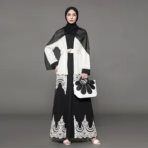 Modesto de moda dubai vestidos elegantes de las mujeres musulmanas impreso cuadros abaya largo indio musulmanes algodón blusa