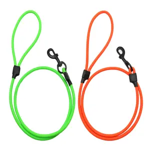 Custom Dual Dog Leash Rope Neon Orange Round PVC Coated Nylon With Durable Plastic Rivet Decoration From Manufacturer In China