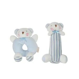 2ชิ้นสีฟ้าหมีตุ๊กตาสั่นแหวนระฆังมือของเล่นเด็ก M023B