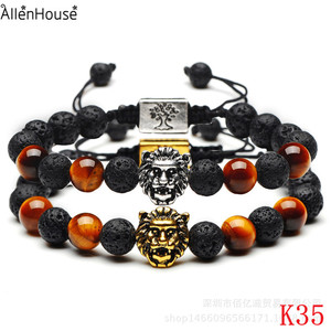 <span class=keywords><strong>Bracelet</strong></span> en pierre <span class=keywords><strong>de</strong></span> <span class=keywords><strong>lave</strong></span> volcanique mate tête <span class=keywords><strong>de</strong></span> lion en or antique <span class=keywords><strong>de</strong></span> marque célèbre, perles œil <span class=keywords><strong>de</strong></span> tigre pour femmes et hommes - Product Image 3