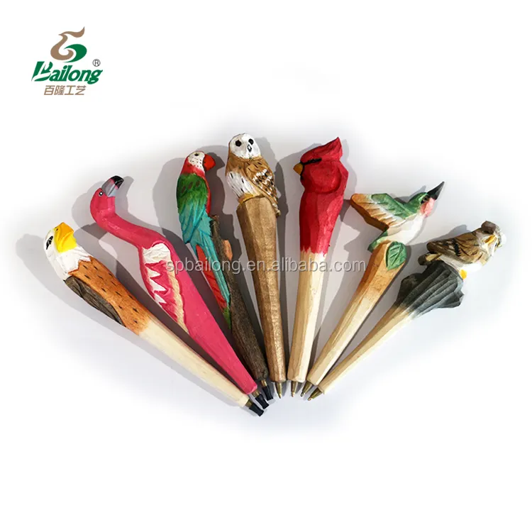 Ready to ship factory price 72 pcs per box blue ink custom logo promotional and gift hand carving wood ballpoint pens