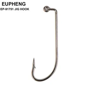 Eupheng EP-91751 프리미엄 O'Shaughnessy 지그 낚시 후크 90도 프로 선택 탄소강 낚시 후크 검은 가시