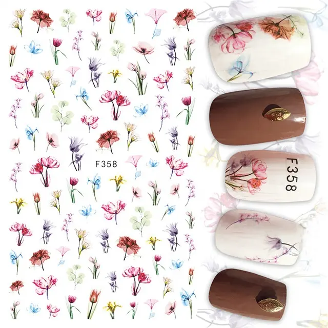 3D Design Tip Nail Art Sticker Decal Manicure Mix Color Self-adhesive Flower Decal