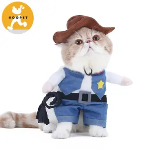 宠物服装西部牛仔制服与帽子滑稽的狗牛仔服装万圣节服装为小狗猫