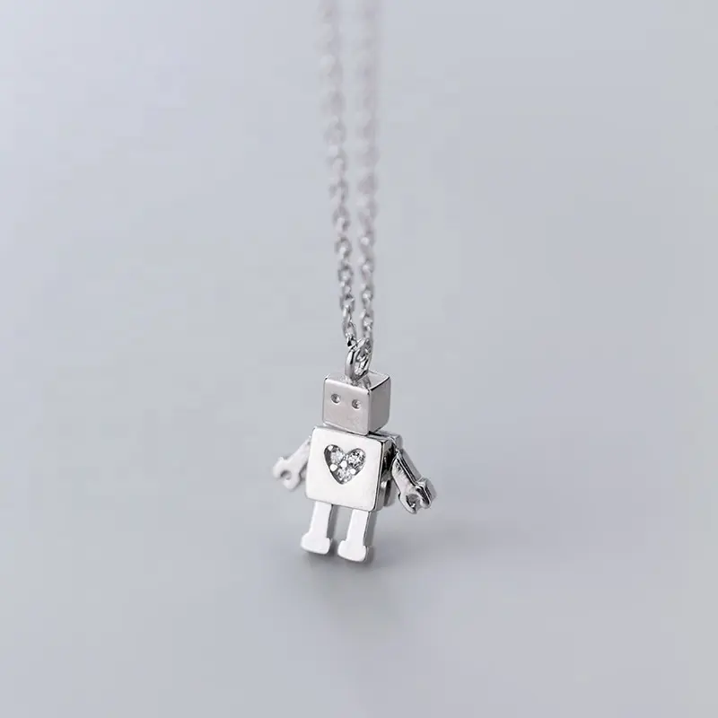 Fashion Robot Necklace 925 Sterling Silver Jewelry Robot Pendant Necklace