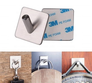 Adhesive <strong>Hooks</strong>, 4 Pack Stick <strong>Towel</strong> <strong>Hooks</strong> Heavy Duty Stainless Steel Bathroom Self Adhesive <strong>Hooks</strong> - Product Image 3