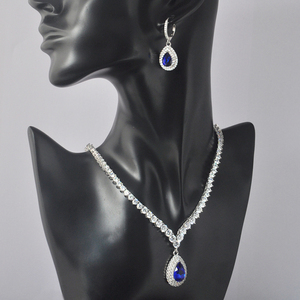<span class=keywords><strong>Blu</strong></span> <span class=keywords><strong>Zaffiro</strong></span> goccia di pietra <span class=keywords><strong>collane</strong></span> Dei Monili Tennis <span class=keywords><strong>collane</strong></span> di Lusso Set di Gioielli Da Sposa Per Le Donne - Product Image 3