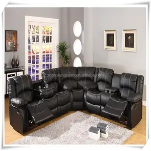 BLACK FAUX LEATHER SECTIONAL SOFA WITH TABLE
