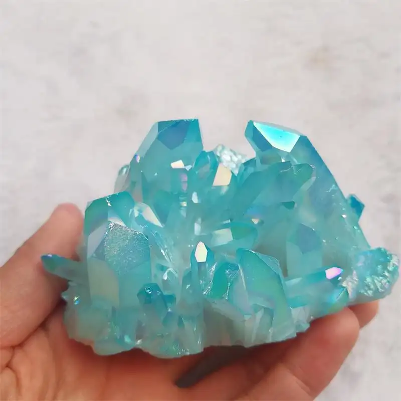 Bulk Wholesale Aura Quartz Blue Crystal Grape Clusters Raw Crystal Cluster For Souvenir Gifts
