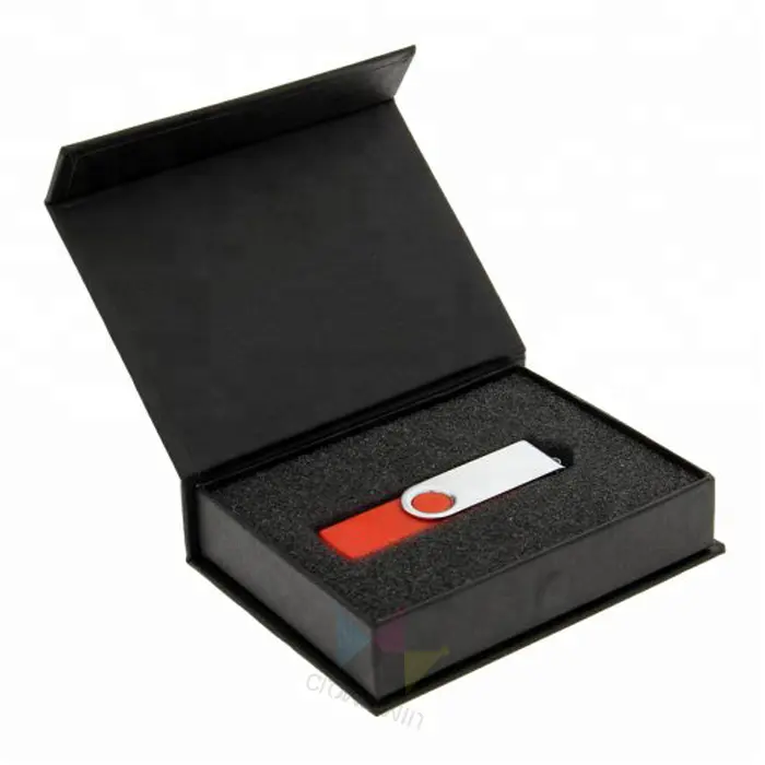 สินค้าใหม่หรูหราสีดำแม่เหล็กกล่องของขวัญที่มีโฟมที่กำหนดเองสำหรับบรรจุภัณฑ์ USB