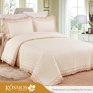 KOSMOS寝具ポリコットン刺Embroideryレース3pcsベッドカバー