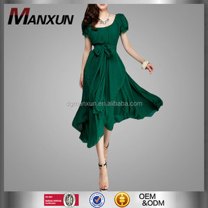 <span class=keywords><strong>Verde</strong></span> de la gasa irregular dobladillo de la cintura atado corto elegante manga de la llamarada <span class=keywords><strong>vestido</strong></span> - Product Image 1