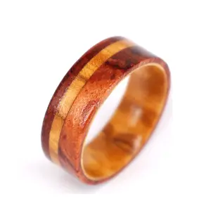 Fashion recycled Wood Anniversary Ring Design Custom Three Woods Combined Modern and natural Wooden wedding band Water Resistant