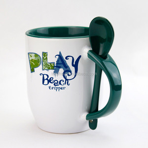 Chất Lượng Cao Thăng Hoa Truyền Nhiệt In Ấn <span class=keywords><strong>Mug</strong></span> 11Oz Bên Trong Màu Gốm Cốc Cà Phê Với Muỗng - Product Image 6