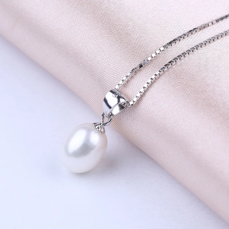 Pendant Necklace Drop Shape Freshwater Pearl Necklaces White 925 Silver Chain Jewelry Daking Jewellery