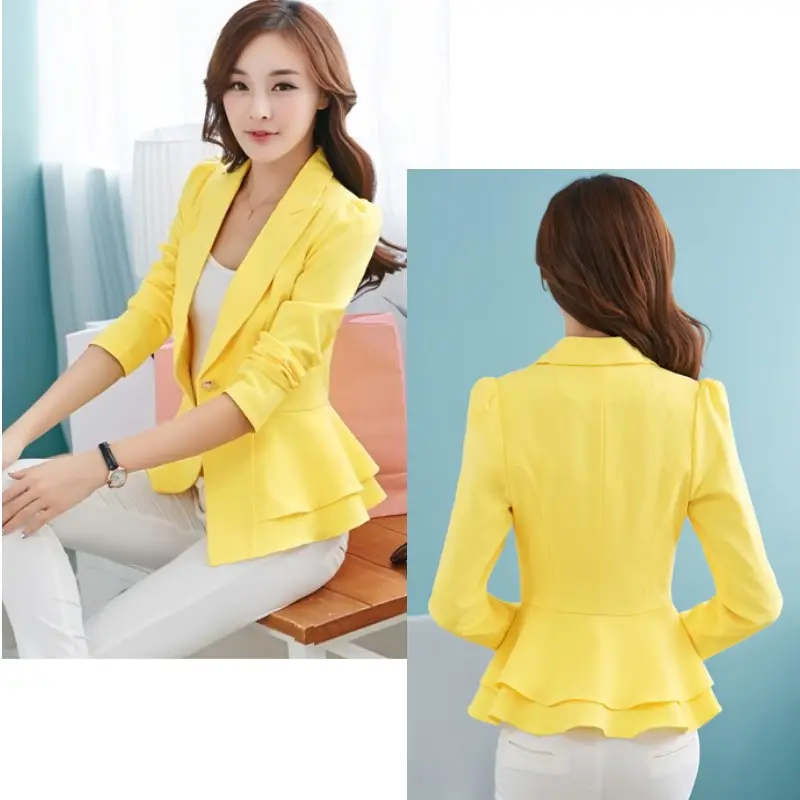 7 रंग वसंत शरद ऋतु लंबी बांह छोटे सूट कोरियाई फैशन झालरदार छोटे सूट लघु कोट में सबसे ऊपर राजभाषा सेक्सी कार्यालय कपड़े e6006