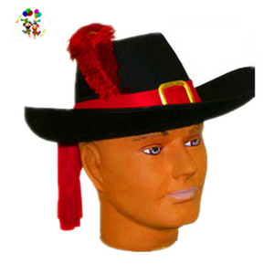 Sombreros de disfraz de fiesta para adultos, Sombreros con plumas, de fieltro, Color negro, barato, HPC-0257 - Product Image 1